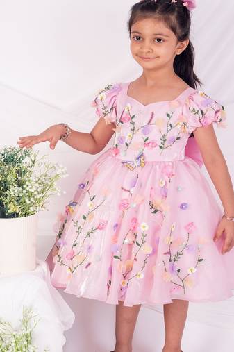 Pink embroidered satin dress