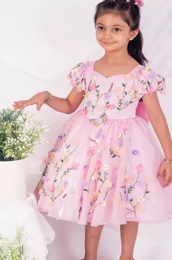 Pink embroidered satin dress