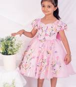 Pink embroidered satin dress