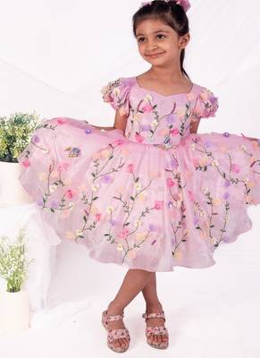 Pink embroidered satin dress 2