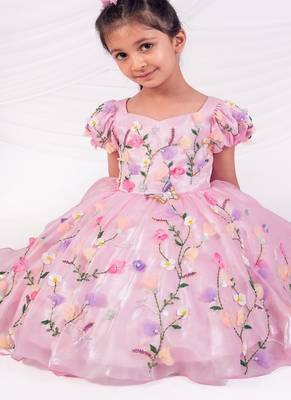 Pink embroidered satin dress 3