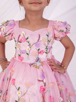 Pink embroidered satin dress 4