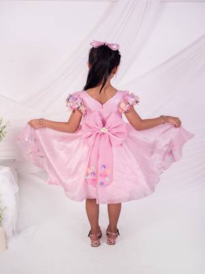 Pink embroidered satin dress 5