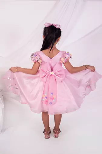Pink embroidered satin dress
