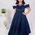 Blue embroidered net girls gown