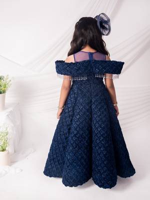 Blue embroidered net girls gown 2