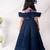 Blue embroidered net girls gown