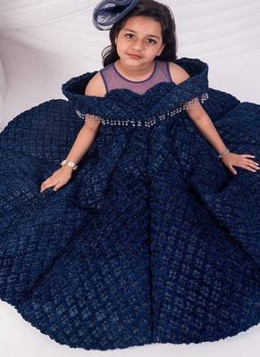 Blue embroidered net girls gown 3