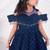 Blue embroidered net girls gown