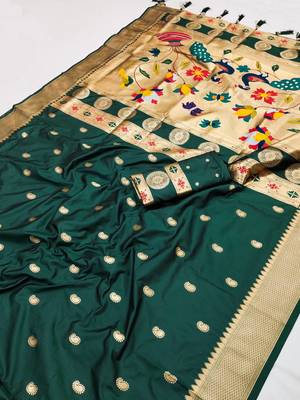 Green Color Maharastrian Paithani Silk Saree 1