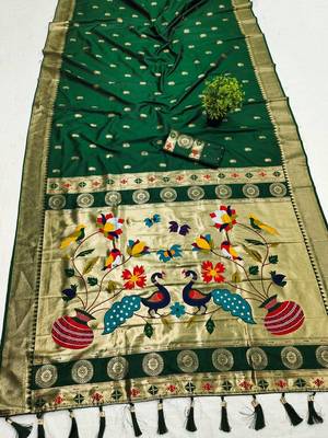 Green Color Maharastrian Paithani Silk Saree 2