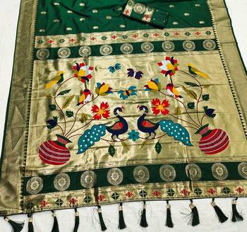 Green Color Maharastrian Paithani Silk Saree 3