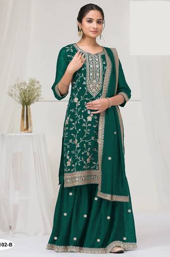 Peacock green  silk semi stitched wedding suits