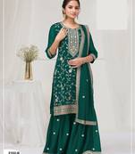 Peacock green silk Embroidered Salwar suit-Full Stitched Free size