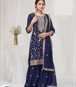Navy blue silk semi stitched wedding suits