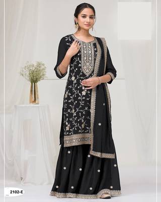 Black silk Embroidered Salwar suit-Full Stitched Free size 1