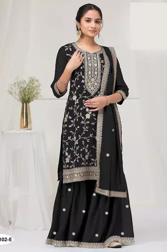 Black silk semi stitched wedding suits