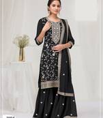 Black silk Embroidered Salwar suit-Full Stitched Free size