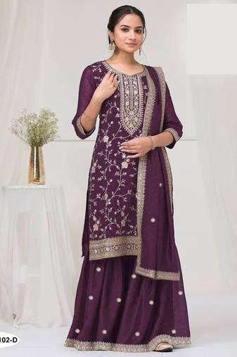 Wine silk semi stitched wedding suits