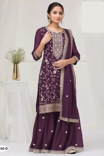 Wine silk semi stitched wedding suits