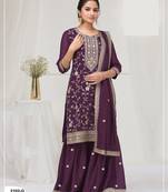 Wine silk Embroidered Salwar suit-Full Stitched Free size