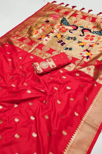 Red Color Maharastrian Paithani Silk Saree