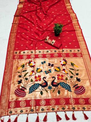 Red Color Maharastrian Paithani Silk Saree 2