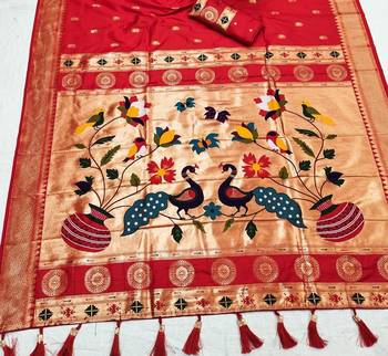 Red Color Maharastrian Paithani Silk Saree 3