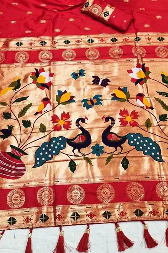 Red Color Maharastrian Paithani Silk Saree