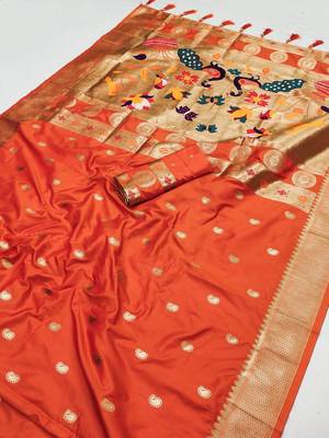 Orange Color Maharastrian Paithani Silk Saree 1