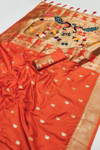 Orange Color Maharastrian Paithani Silk Saree