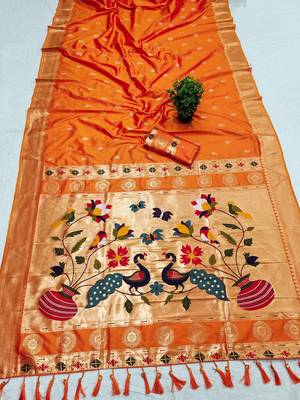 Orange Color Maharastrian Paithani Silk Saree 2
