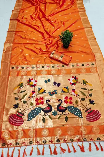 Orange Color Maharastrian Paithani Silk Saree