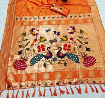 Orange Color Maharastrian Paithani Silk Saree 3