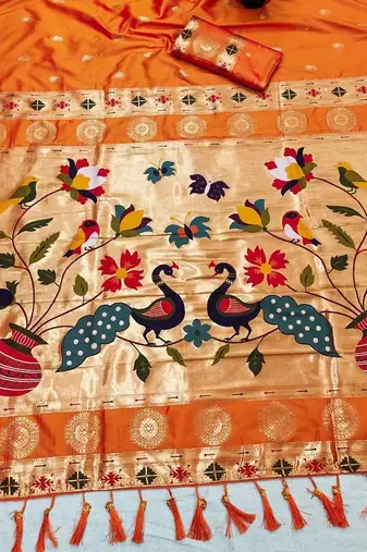 Orange Color Maharastrian Paithani Silk Saree