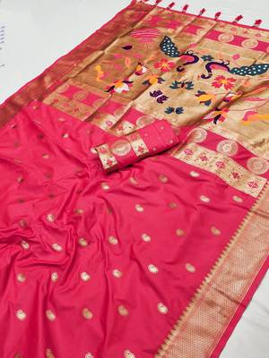 Rani Pink Color Maharastrian Paithani Silk Saree 1