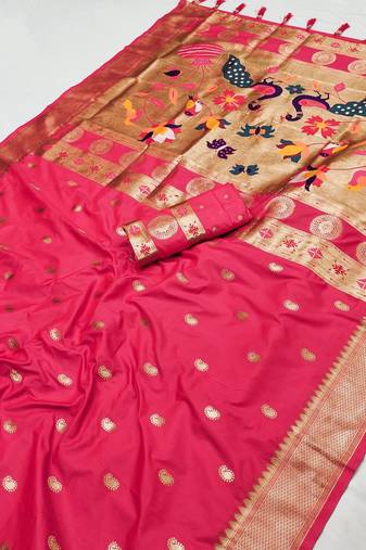 Rani Pink Color Maharastrian Paithani Silk Saree