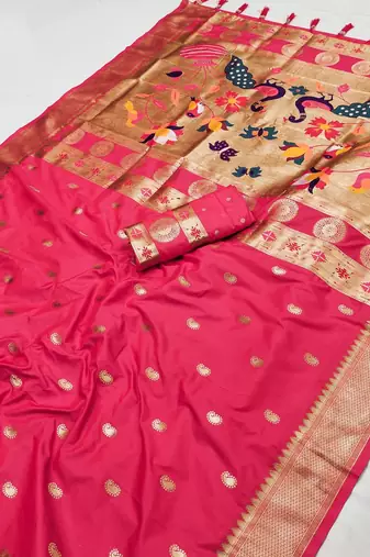 Rani Pink Color Maharastrian Paithani Silk Saree