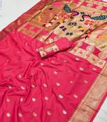 Rani Pink Color Maharastrian Paithani Silk Saree