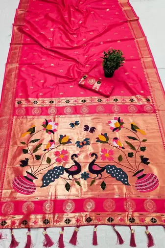 Rani Pink Color Maharastrian Paithani Silk Saree
