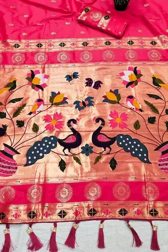 Rani Pink Color Maharastrian Paithani Silk Saree