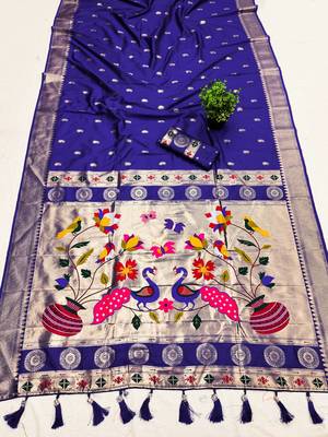 Royal Blue Color Maharastrian Paithani Silk Saree 2
