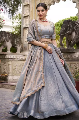 Fendi Fabric Chaniya Choli with Sequins and Thread Embroidery & Designer Belt