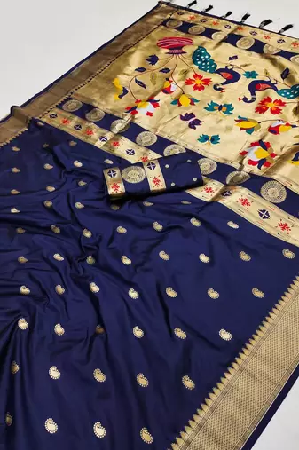 Navy Blue Color Maharastrian Paithani Silk Saree