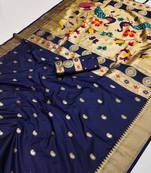 Navy Blue Color Maharastrian Paithani Silk Saree