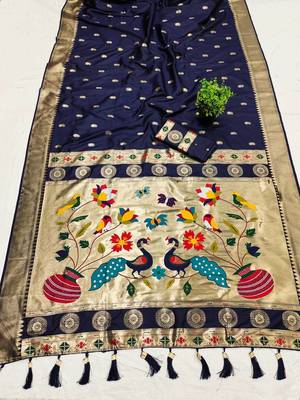 Navy Blue Color Maharastrian Paithani Silk Saree 2