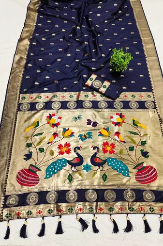 Navy Blue Color Maharastrian Paithani Silk Saree