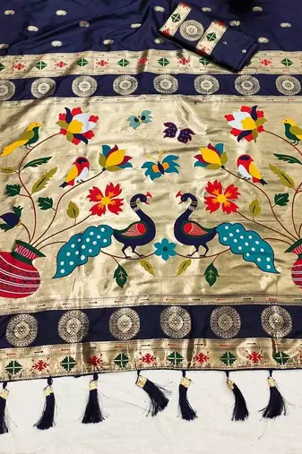 Navy Blue Color Maharastrian Paithani Silk Saree