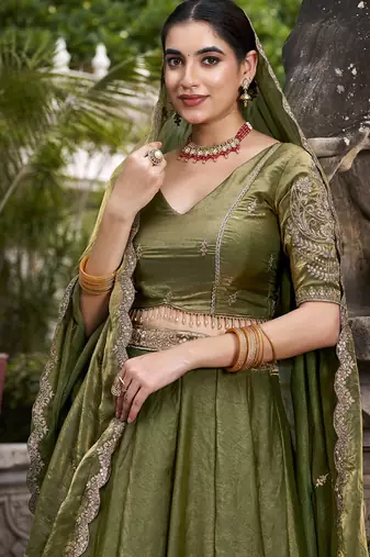 Fendi Fabric Chaniya Choli with Sequins and Thread Embroidery & Designer Belt