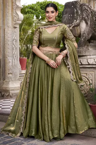 Fendi Fabric Chaniya Choli with Sequins and Thread Embroidery & Designer Belt